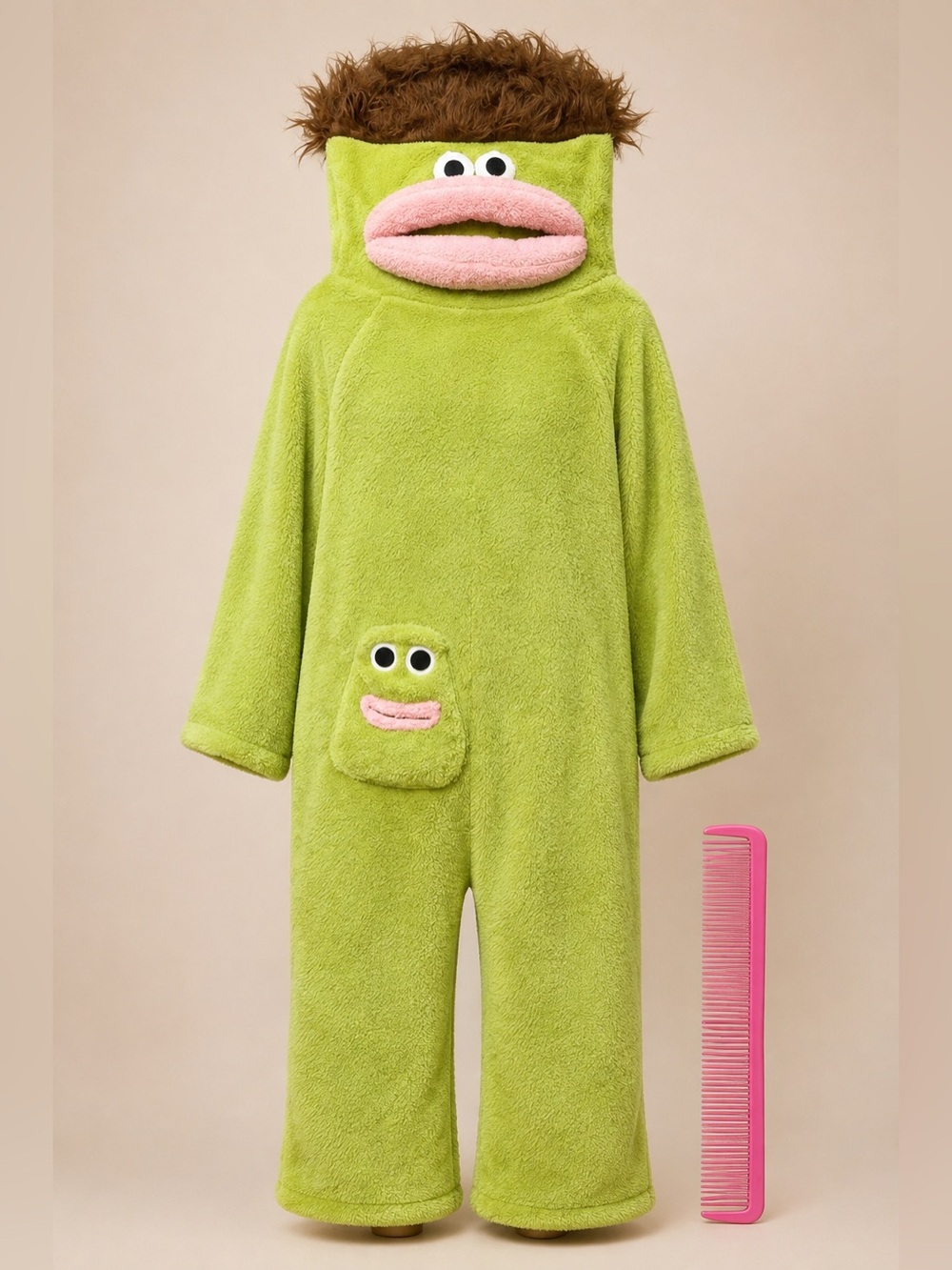 Big Mouth Monster Plush Costume Onesie Size Small Green With Pink Comb